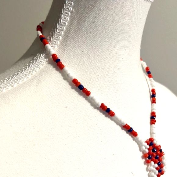 Orange White Purple Native American Style Beaded Necklace Claw Clasp Boho 9 Inch - Picture 3 of 6